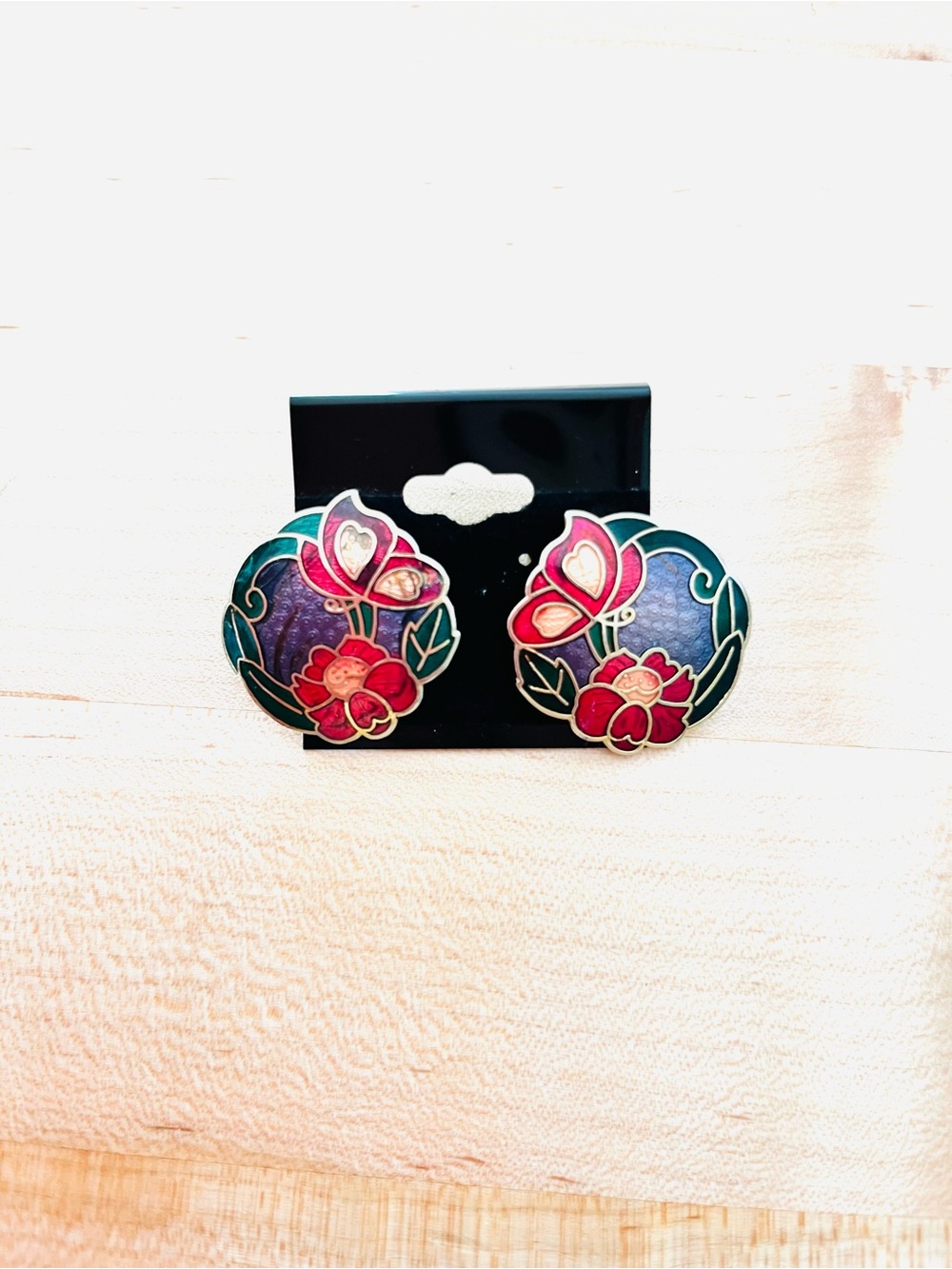 Vintage Cloisonne Butterfly Earrings